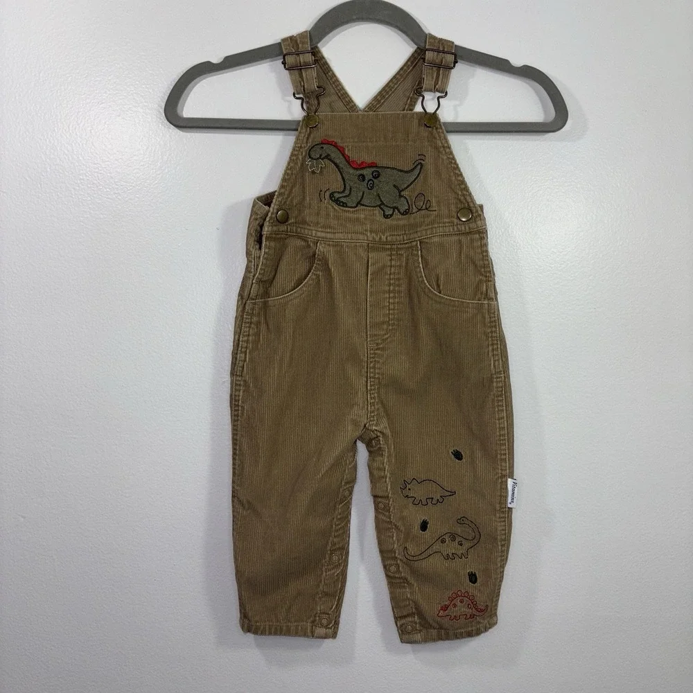 Vintage Corduroy Dinosaur Overalls Boys Size 18M Embroidered